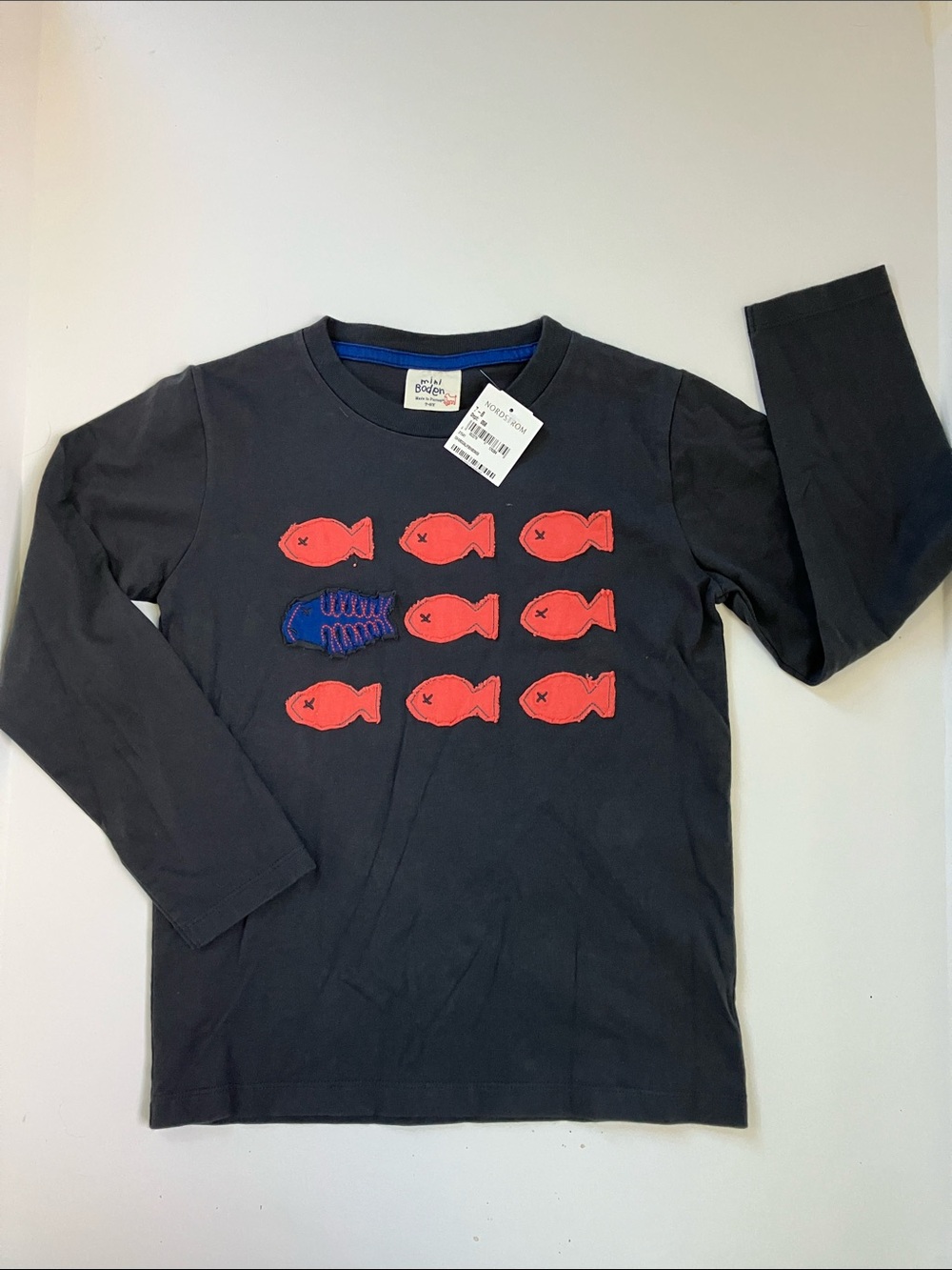 New NWT boys Mini Biden fish bones long sleeve tee t-shirt top 7 8